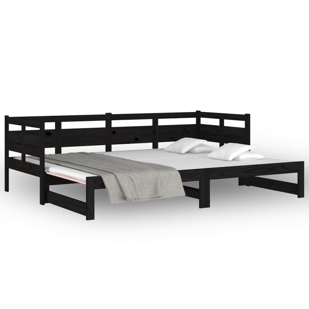 Lit de repos extensible en bois de pin massif noir 2x(90x190) cm