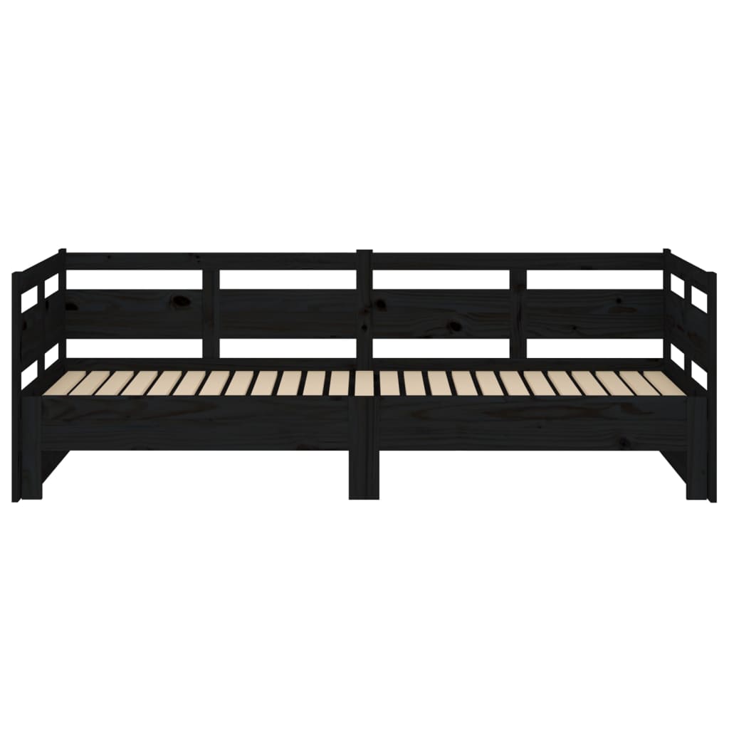 Lit de repos extensible en bois de pin massif noir 2x(90x190) cm