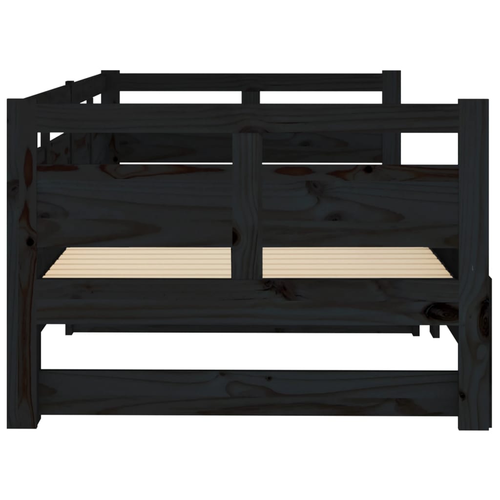 Lit de repos extensible en bois de pin massif noir 2x(90x190) cm