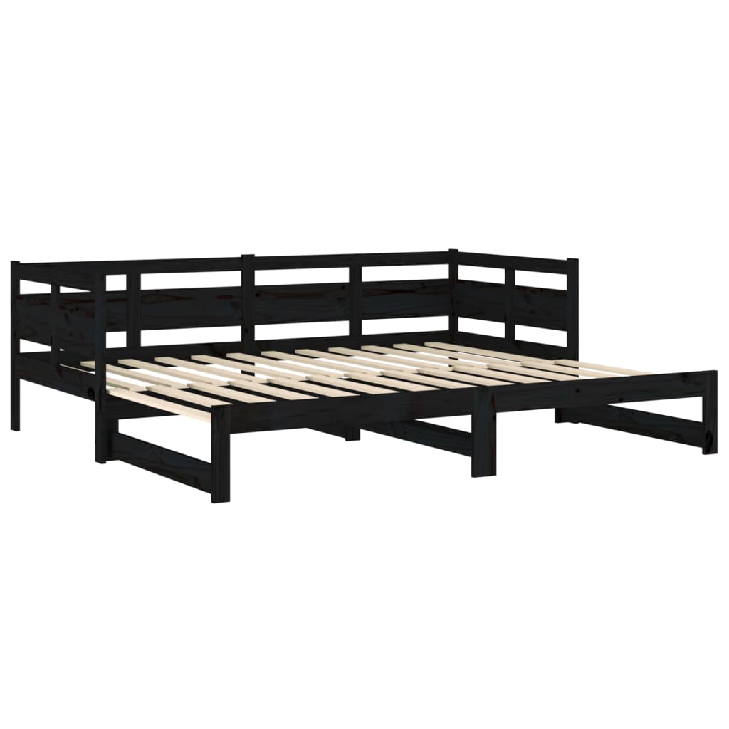 Lit de repos extensible en bois de pin massif noir 2x(90x190) cm