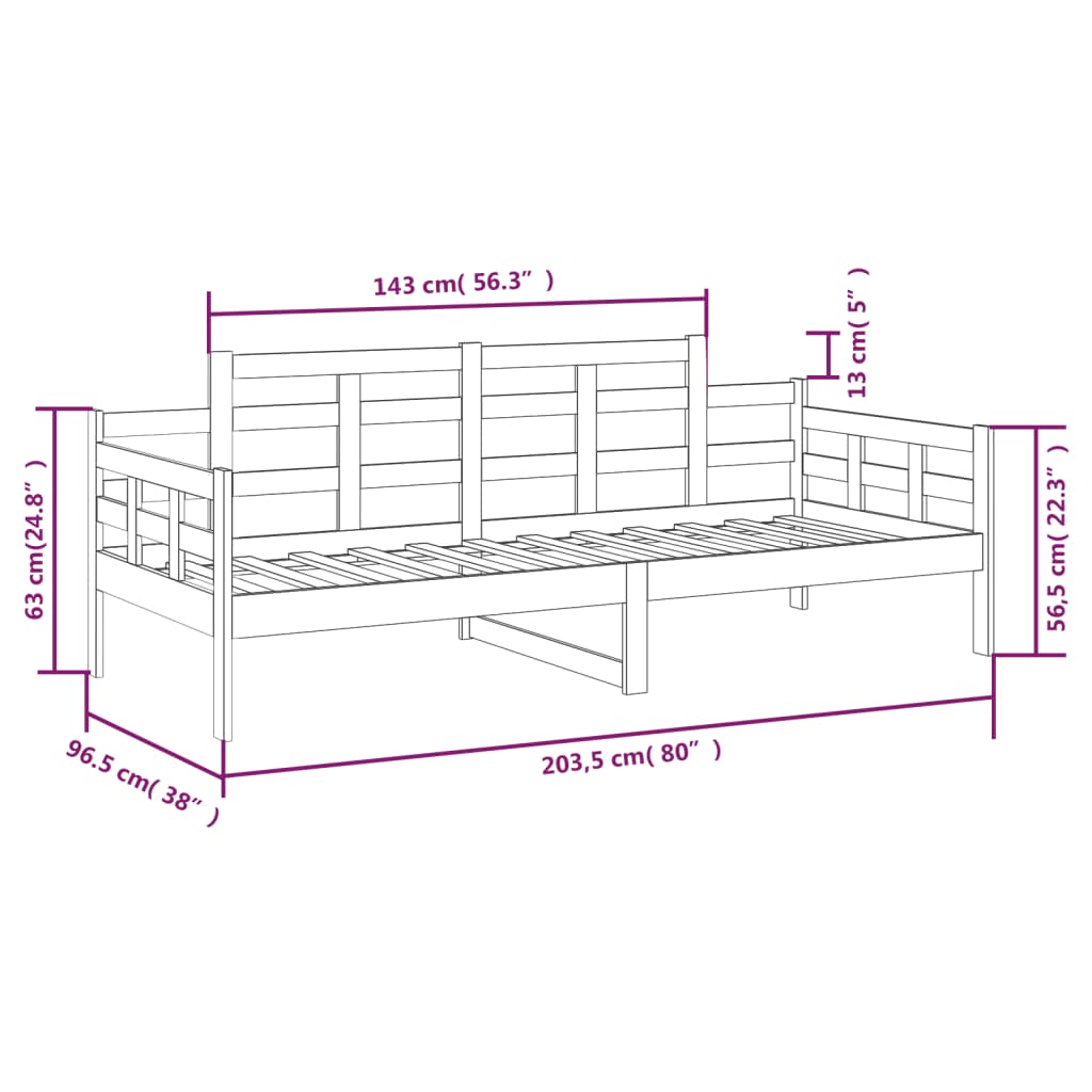 Lit de repos en pin massif blanc 90x200 cm