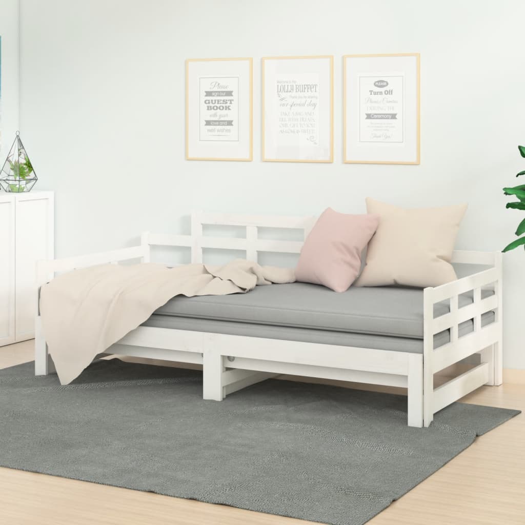 Lit de repos extensible en pin massif blanc 2x(90x200) cm