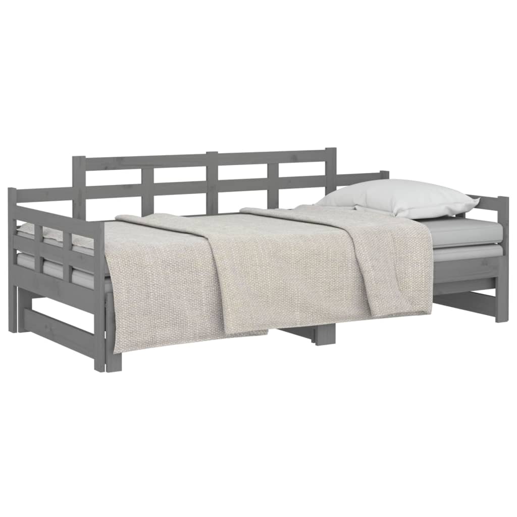 Lit de repos extensible en bois de pin massif gris 2x(90x200) cm