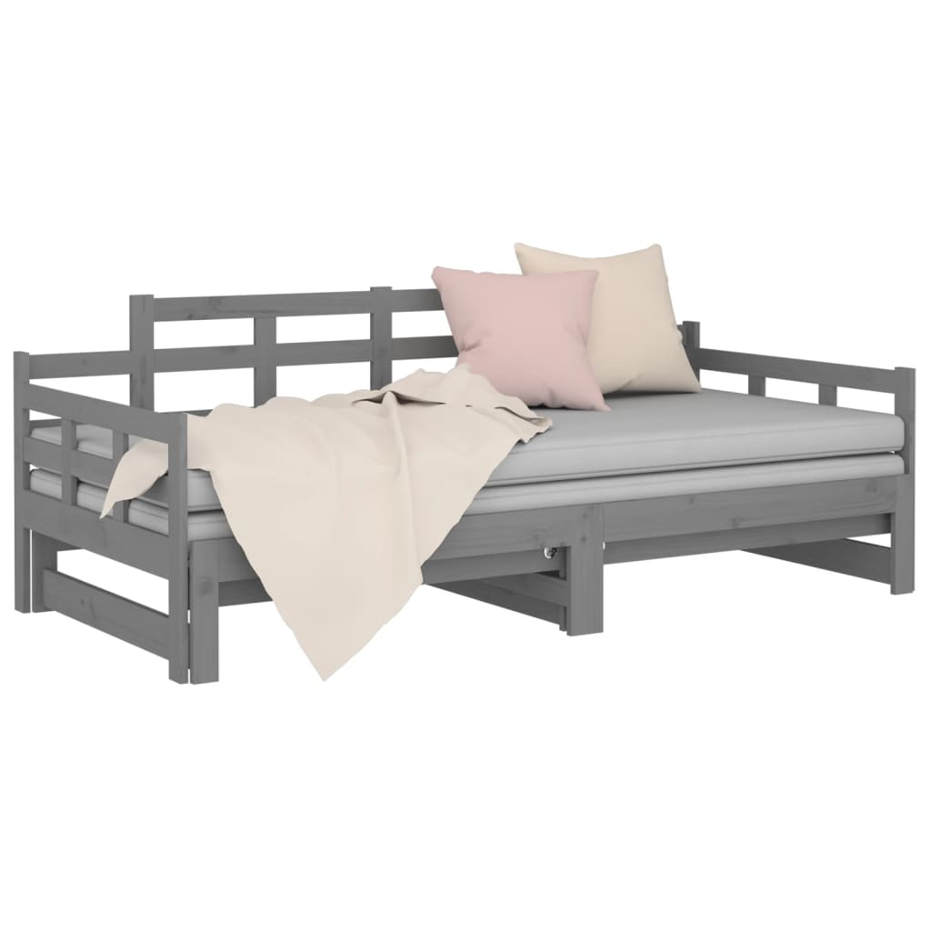 Lit de repos extensible en bois de pin massif gris 2x(90x200) cm