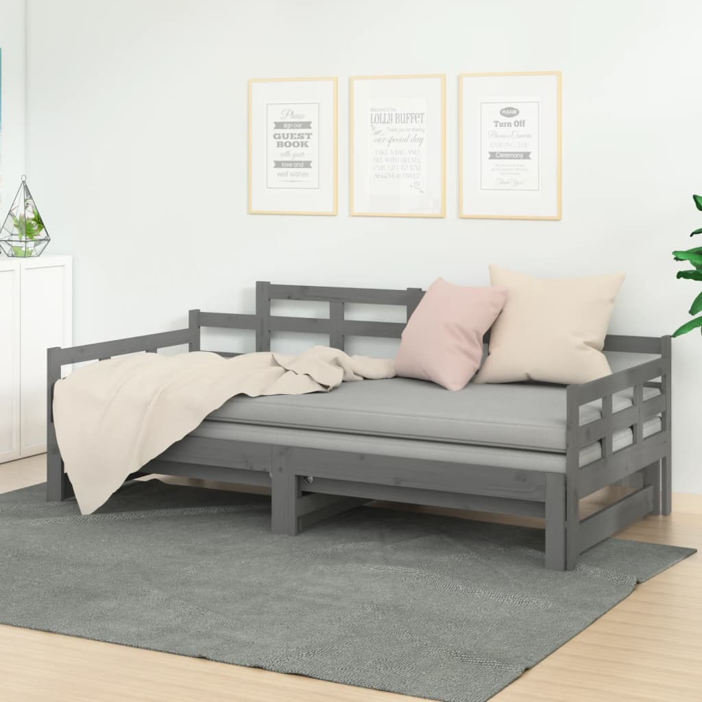 Lit de repos extensible en bois de pin massif gris 2x(90x200) cm