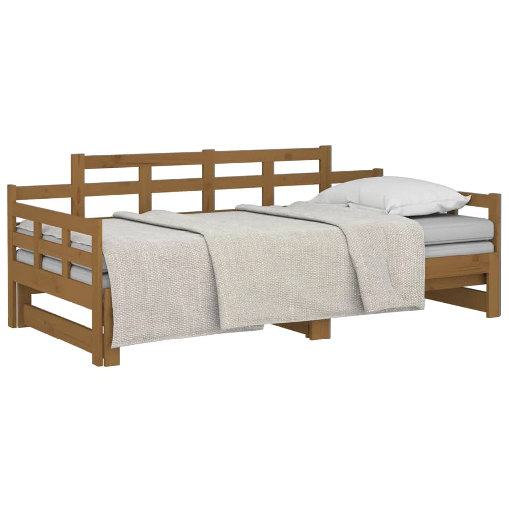 Lit de repos extensible en bois de pin massif marron miel 2x(90x200) cm