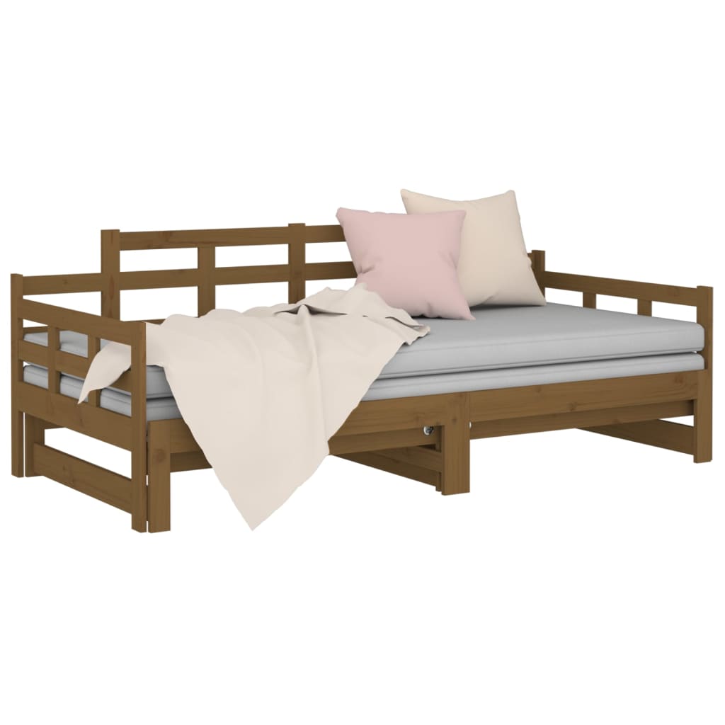 Lit de repos extensible en bois de pin massif marron miel 2x(90x200) cm