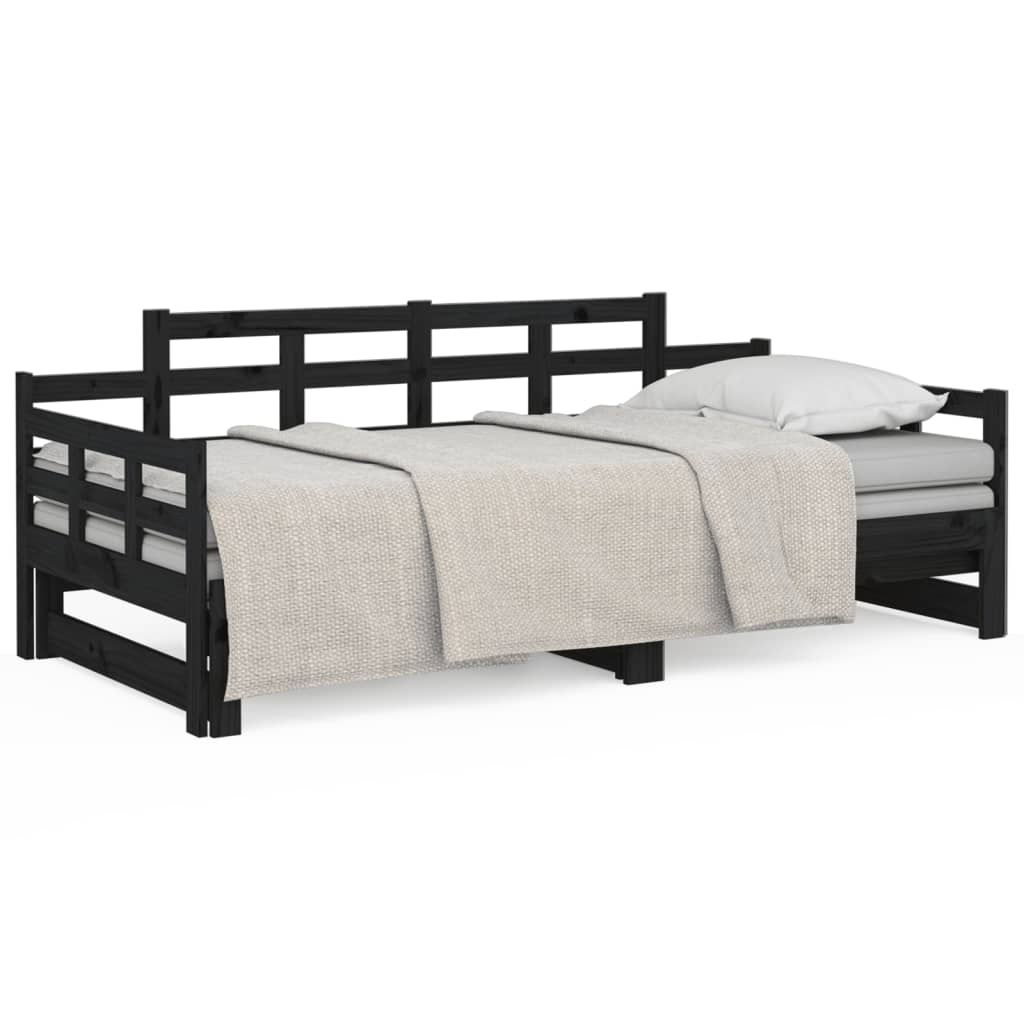 Lit de repos extensible en pin massif noir 2x(90x200) cm