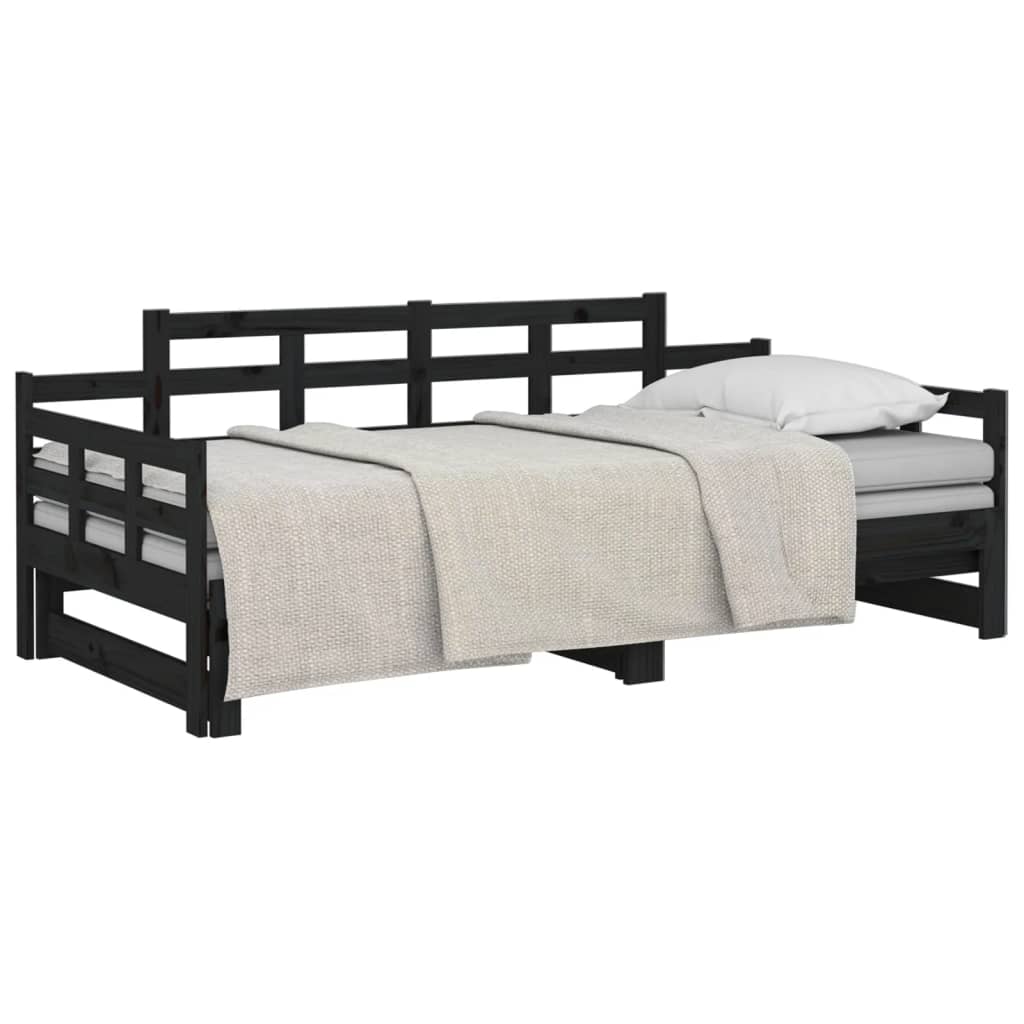 Lit de repos extensible en pin massif noir 2x(90x200) cm