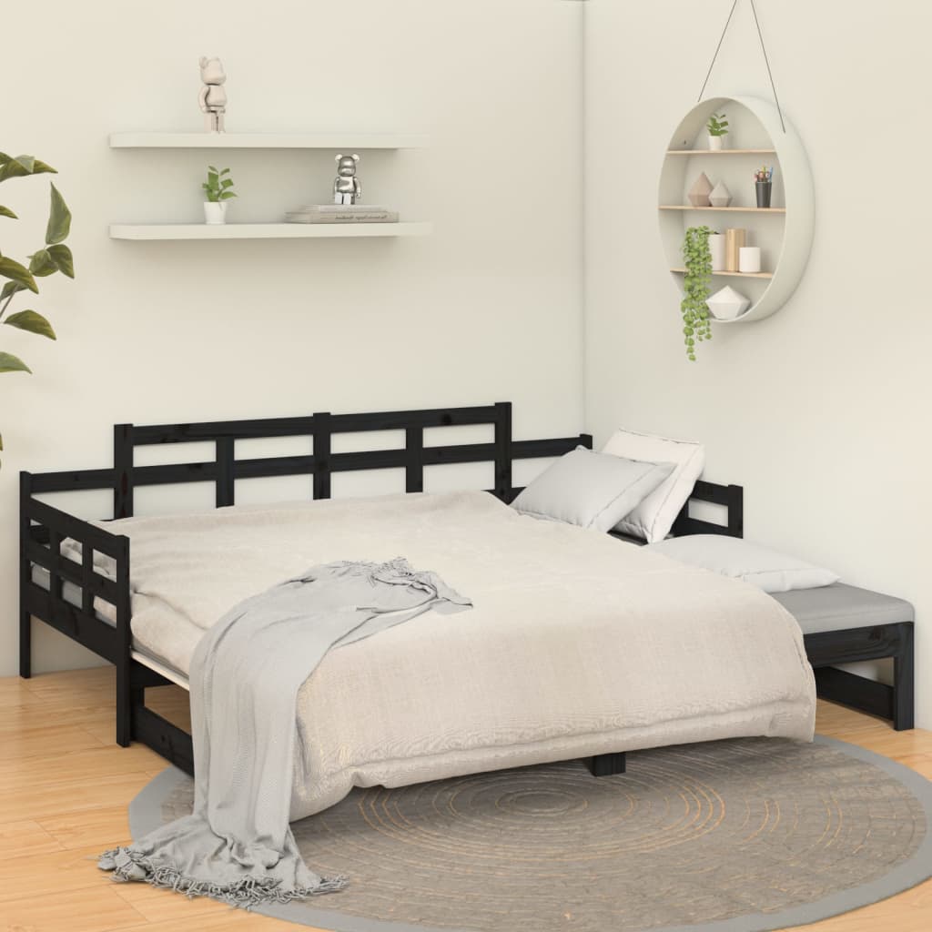 Lit de repos extensible en pin massif noir 2x(90x200) cm