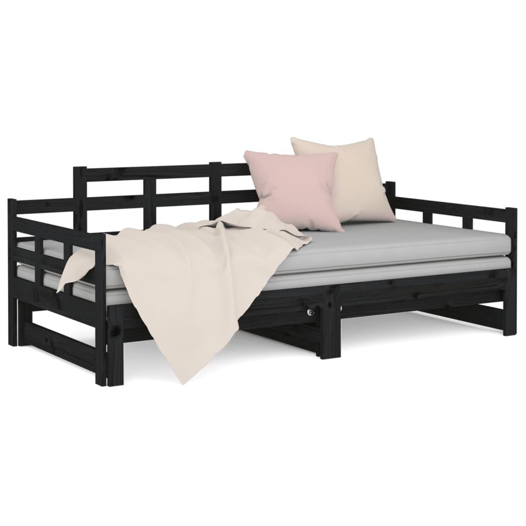 Lit de repos extensible en pin massif noir 2x(90x200) cm