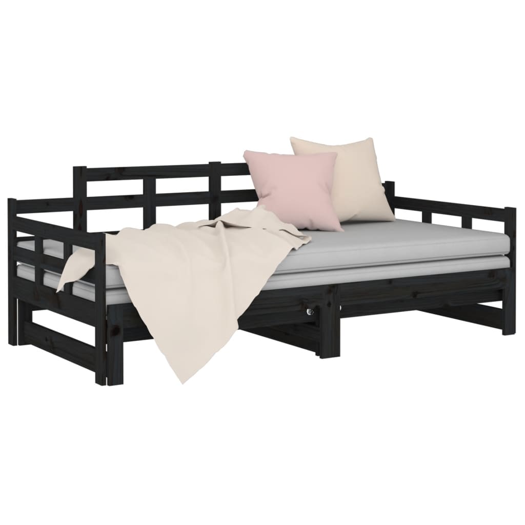 Lit de repos extensible en pin massif noir 2x(90x200) cm