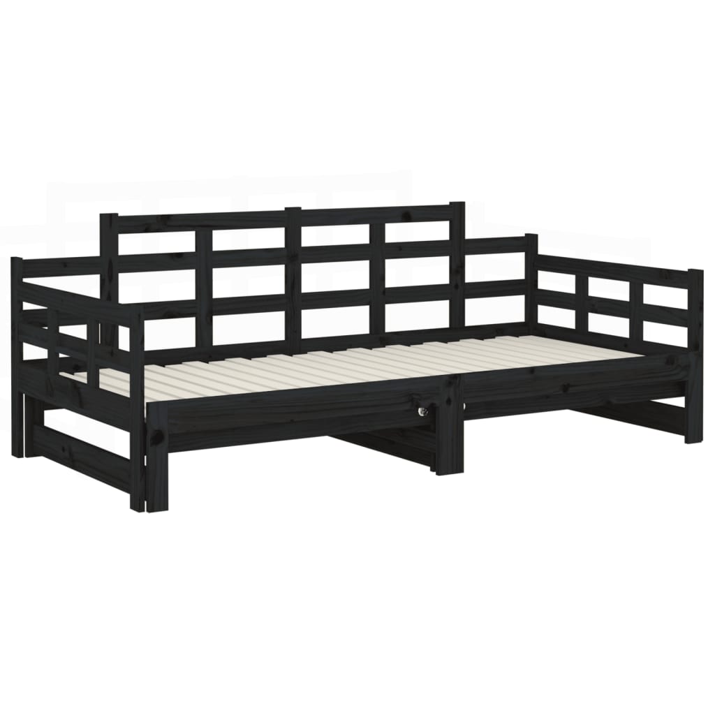 Lit de repos extensible en pin massif noir 2x(90x200) cm