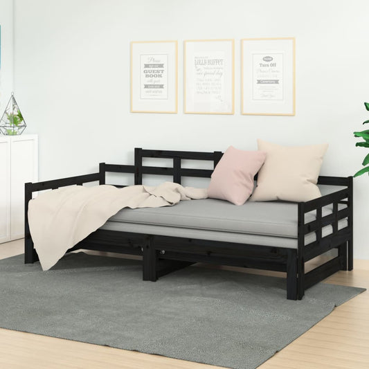 Lit de repos extensible en pin massif noir 2x(90x200) cm