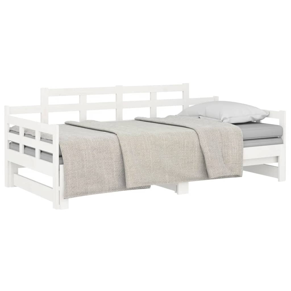 Lit de repos extensible en pin massif blanc 2x(80x200) cm