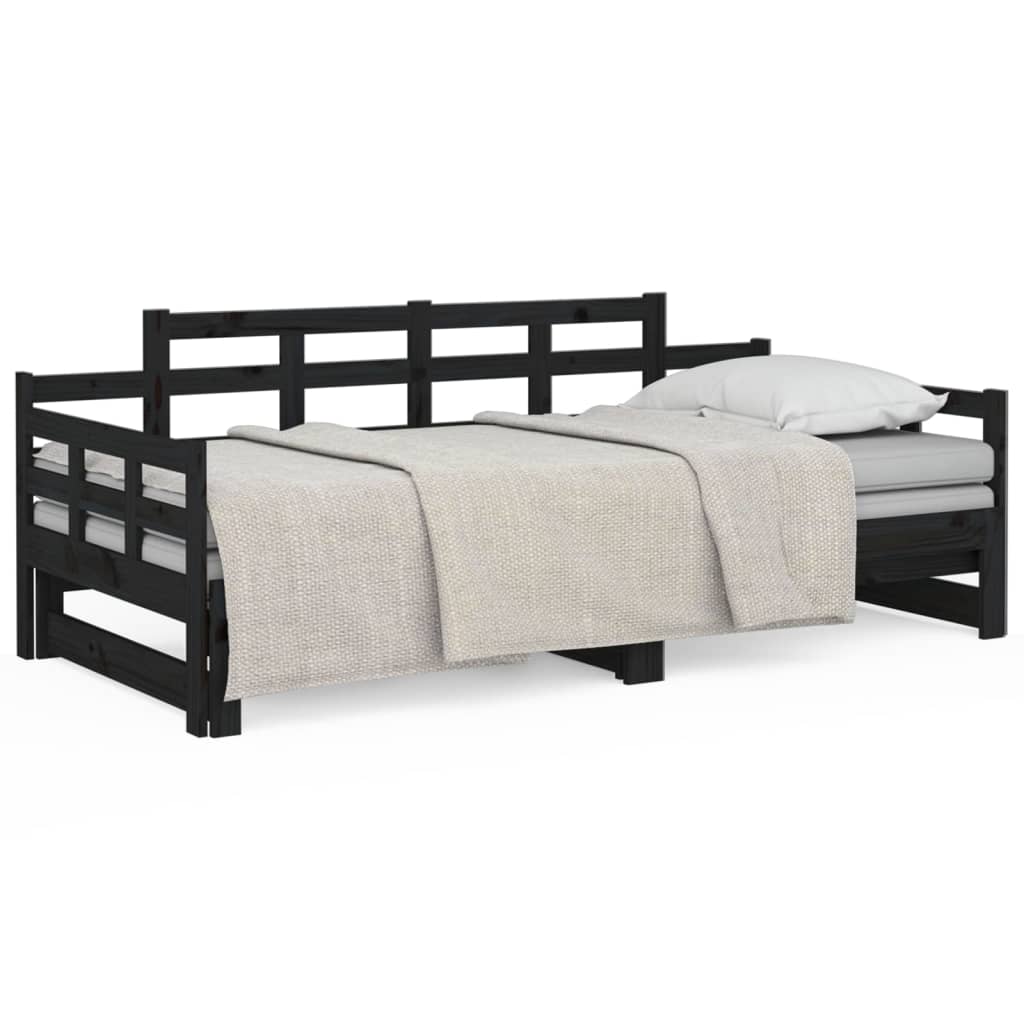 Lit de repos extensible en pin massif noir 2x(80x200) cm