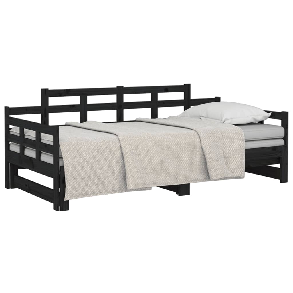 Lit de repos extensible en pin massif noir 2x(80x200) cm