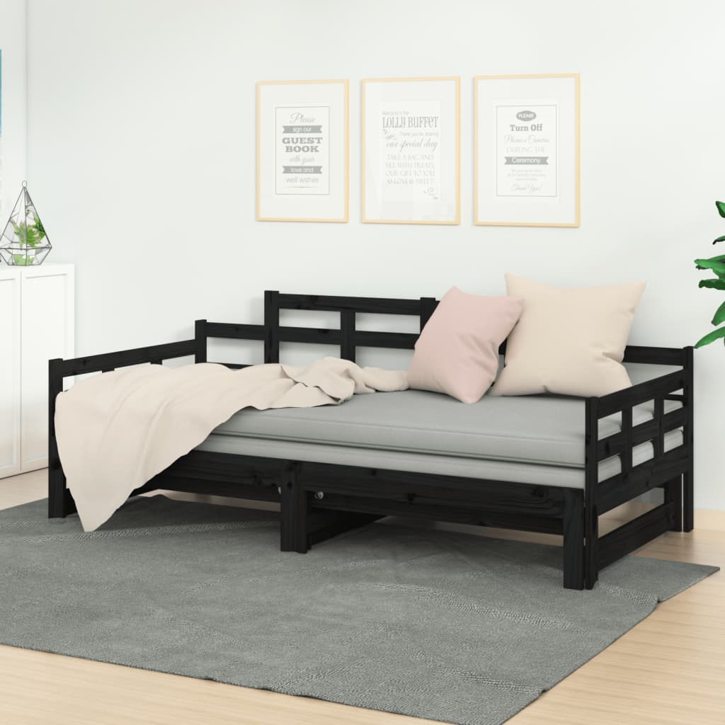 Lit de repos extensible en pin massif noir 2x(80x200) cm