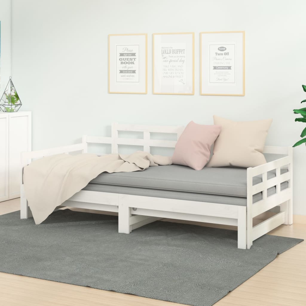 Lit de repos extensible en pin massif blanc 2x(90x190) cm