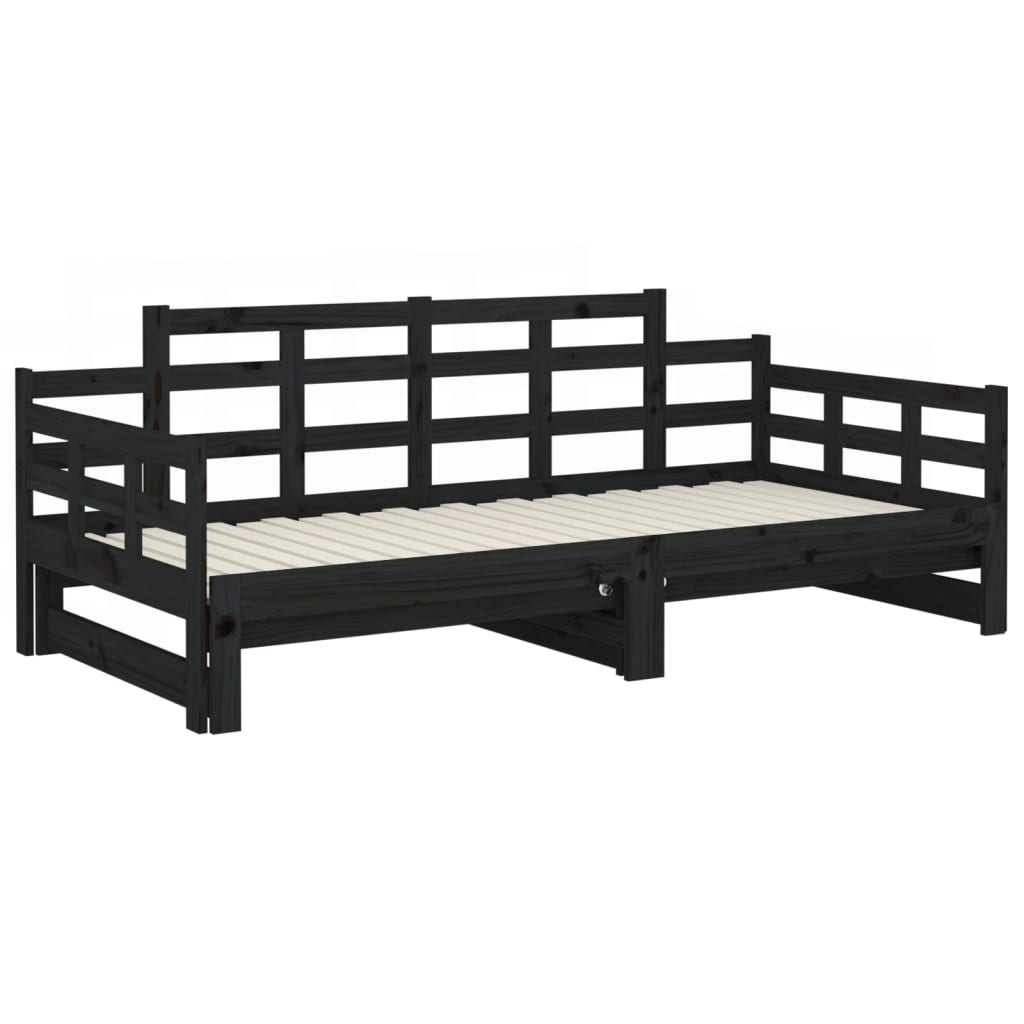 Lit de repos extensible en bois de pin massif noir 2x(90x190) cm