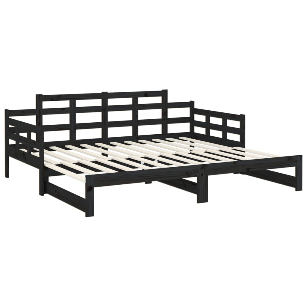 Lit de repos extensible en bois de pin massif noir 2x(90x190) cm