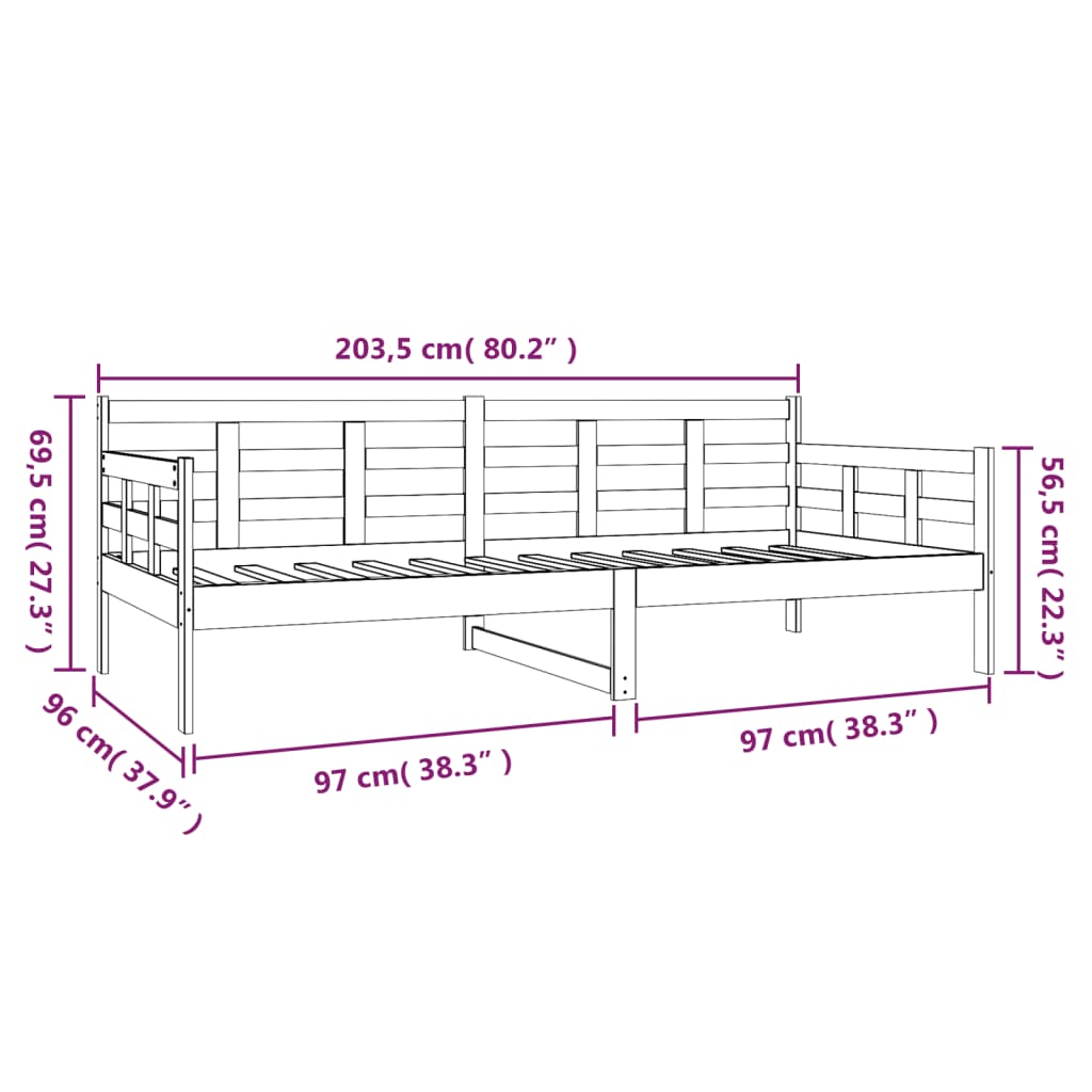 Lit de repos en pin massif blanc 90x200 cm