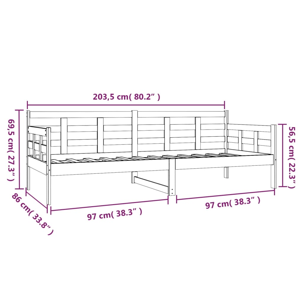 Lit de repos en pin massif blanc 80x200 cm