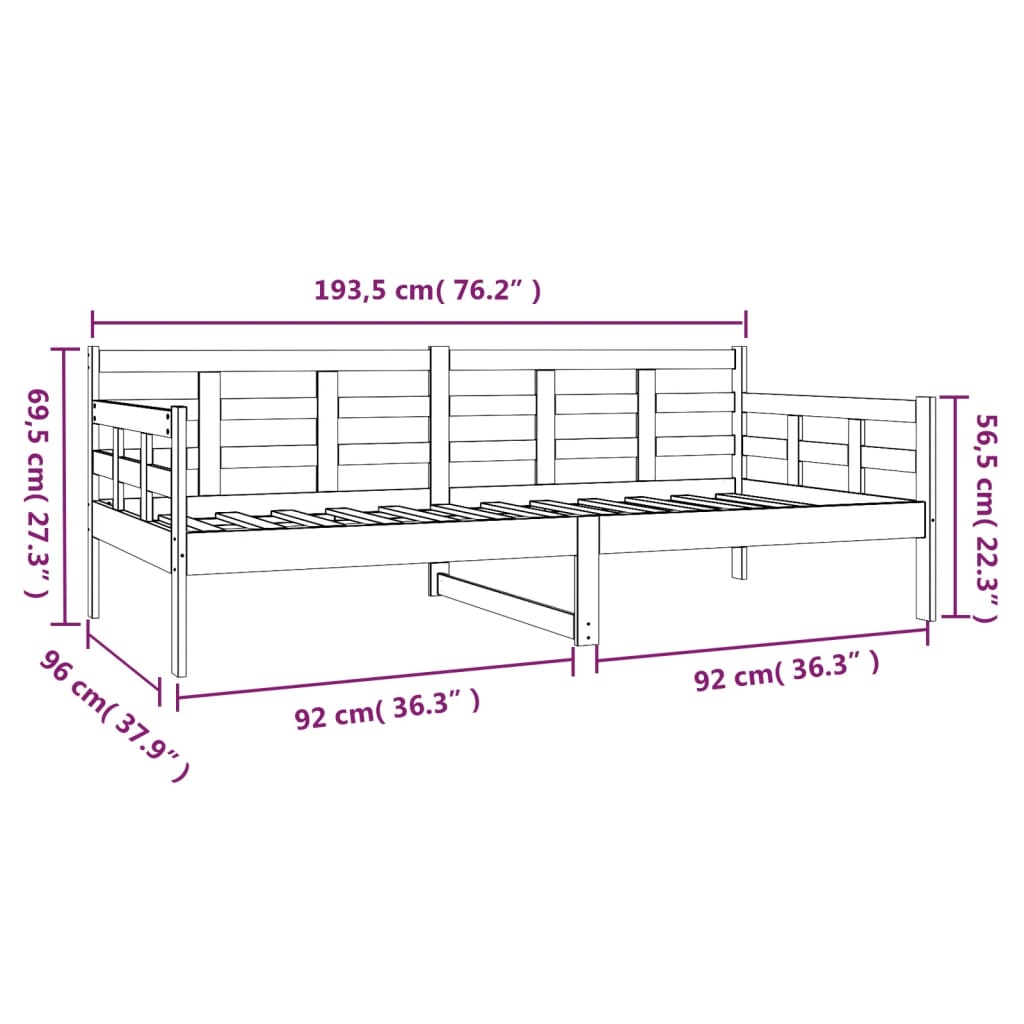 Lit de repos en pin massif blanc 90x190 cm