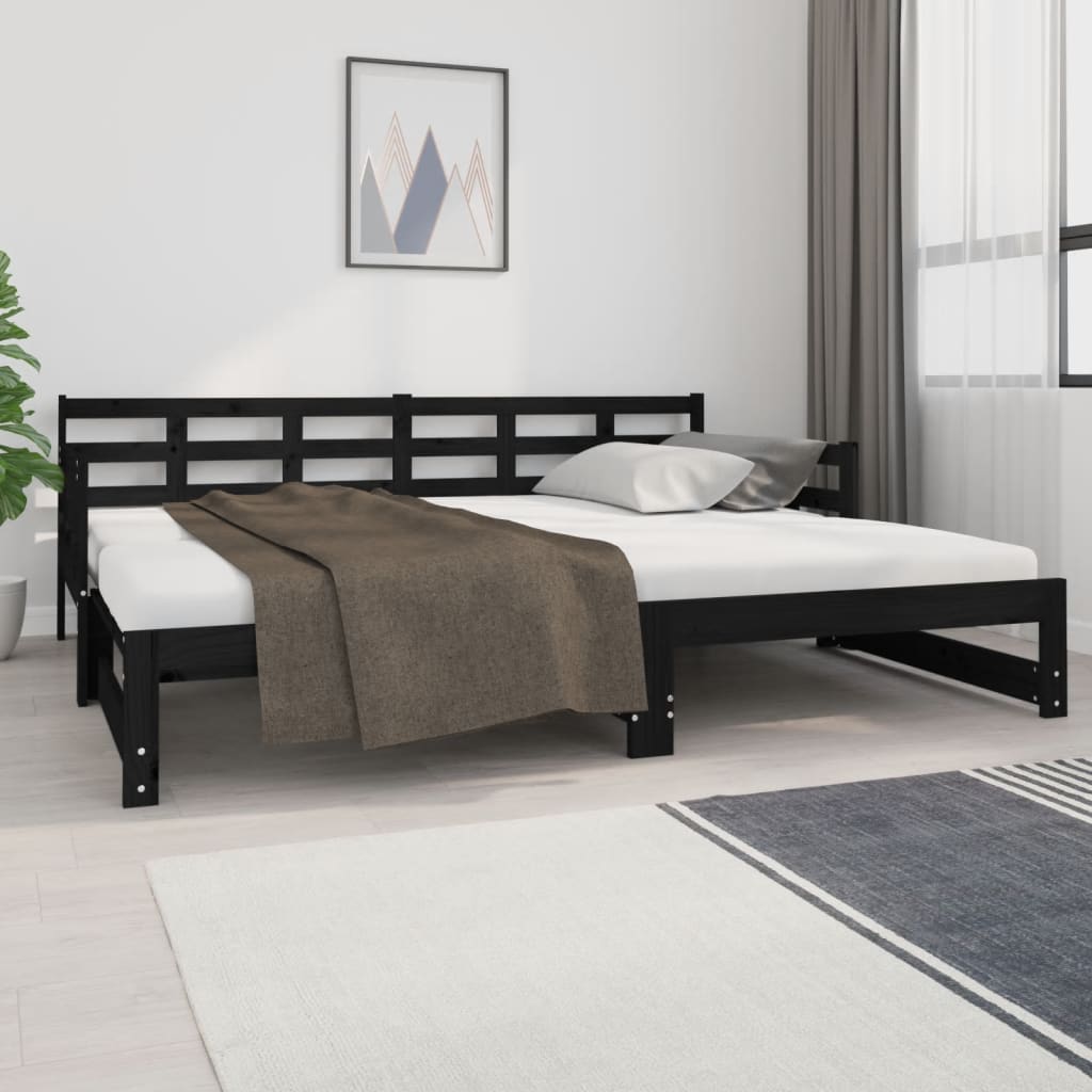 Lit de repos extensible en pin massif noir 2x(90x200) cm