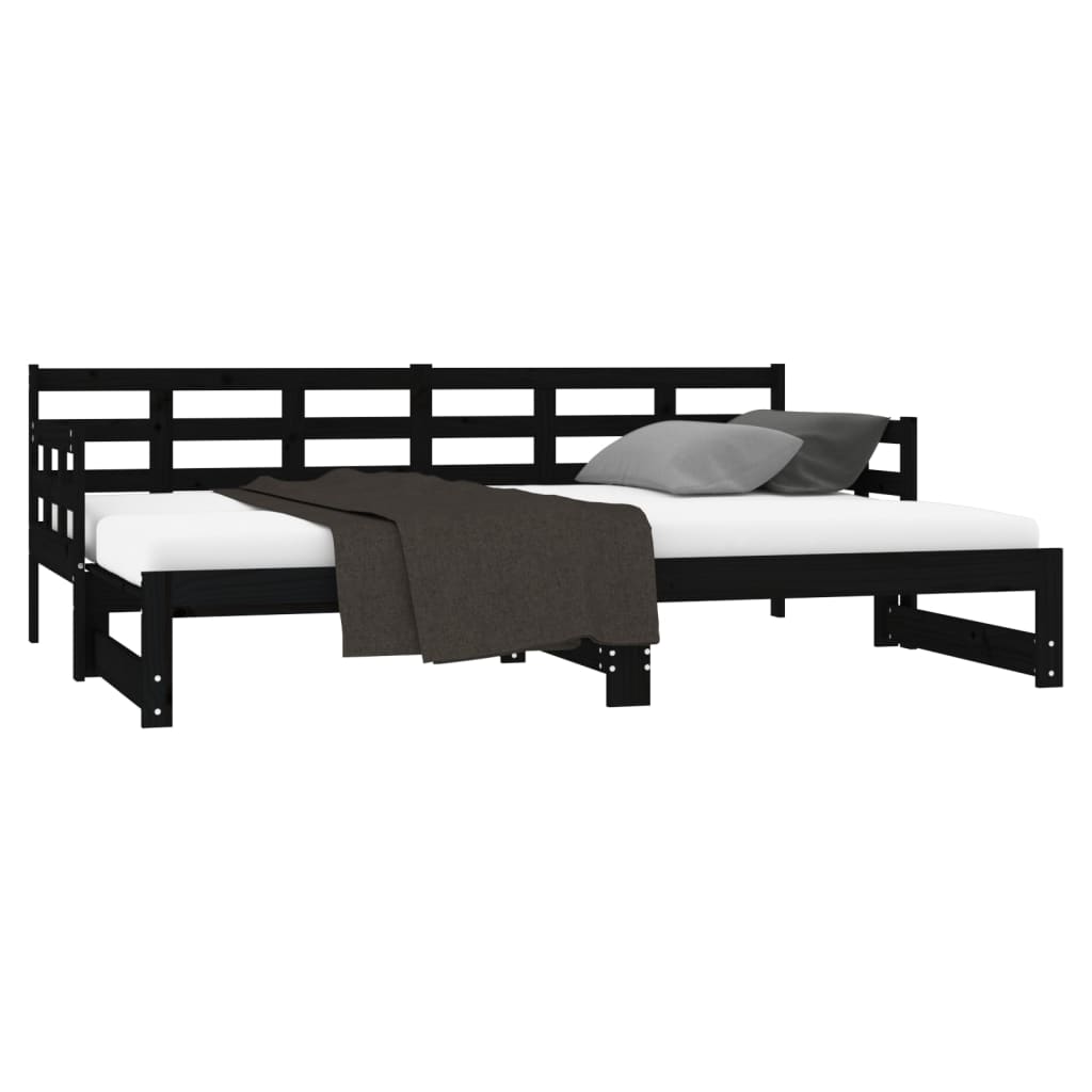 Lit de repos extensible en pin massif noir 2x(90x200) cm