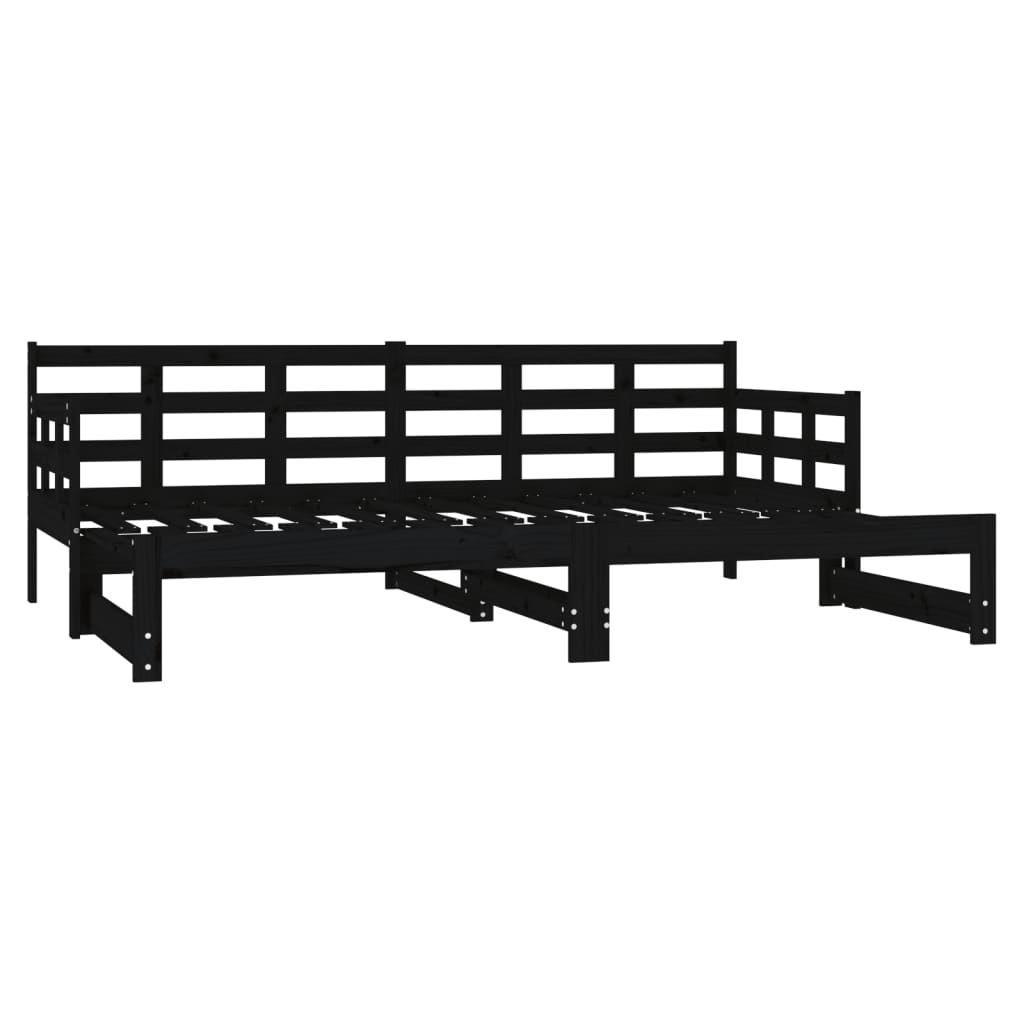 Lit de repos extensible en pin massif noir 2x(90x200) cm