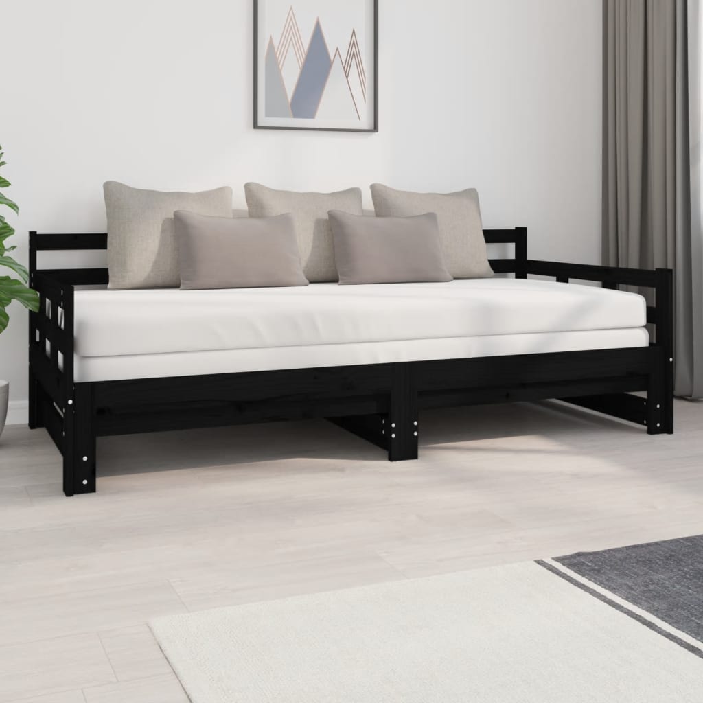 Lit de repos extensible en pin massif noir 2x(90x200) cm