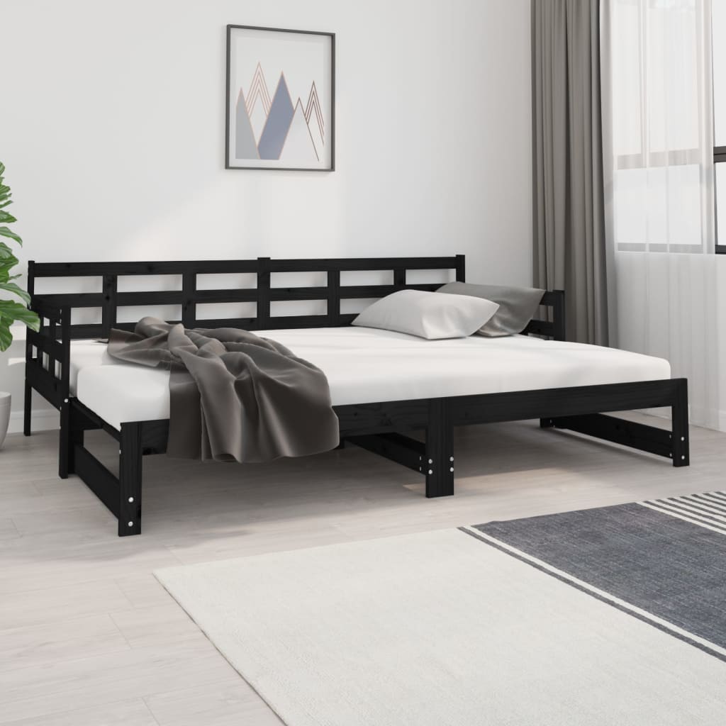 Lit de repos extensible en pin massif noir 2x(80x200) cm