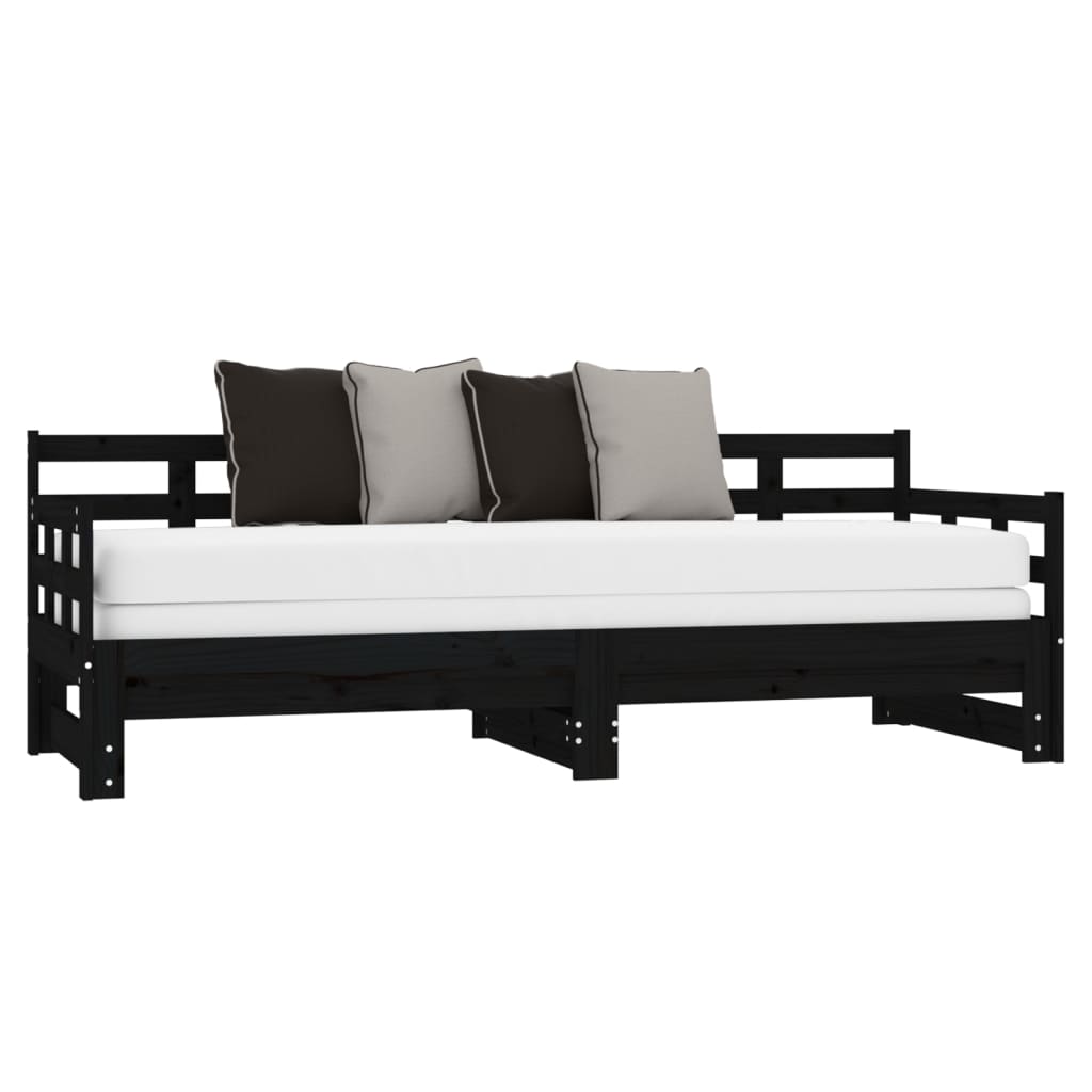 Lit de repos extensible en pin massif noir 2x(80x200) cm