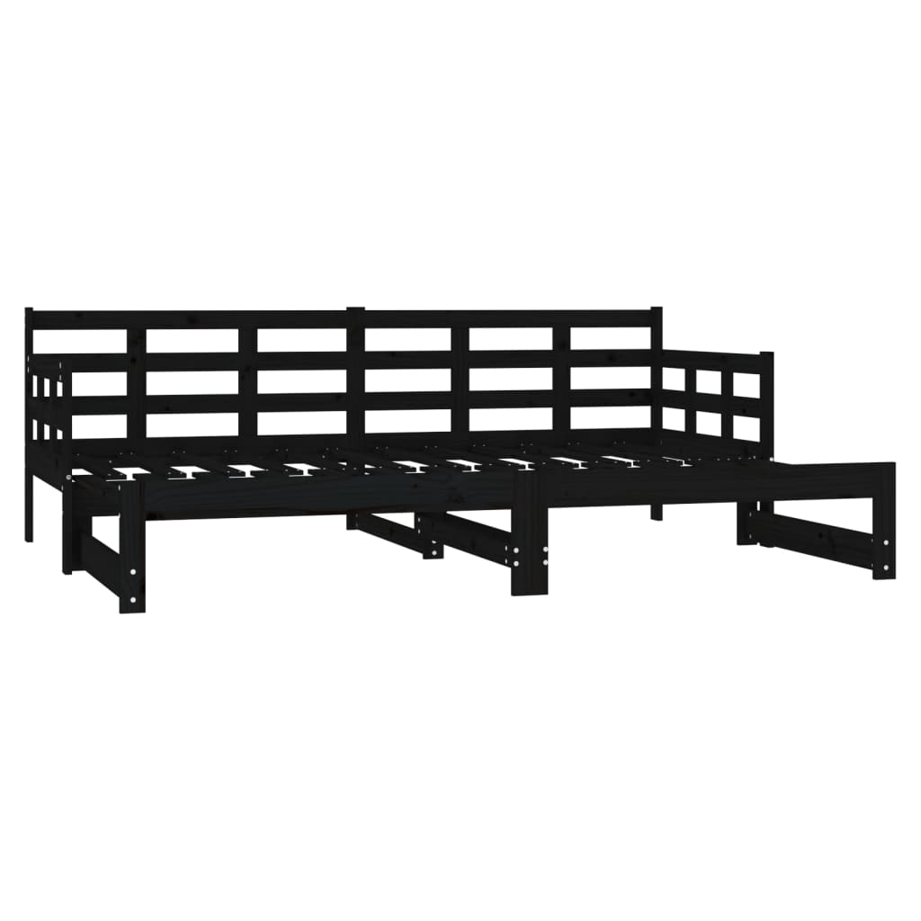 Lit de repos extensible en pin massif noir 2x(80x200) cm