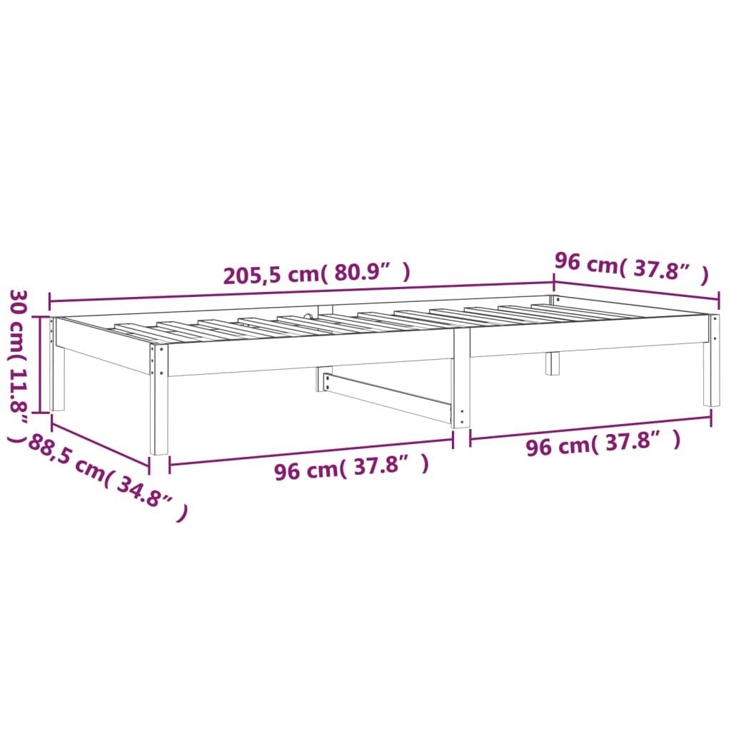 Lit de repos 90x200 cm en pin massif