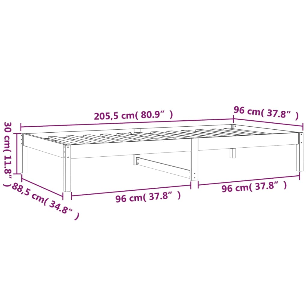 Lit de repos blanc 90x200 cm en bois de pin massif