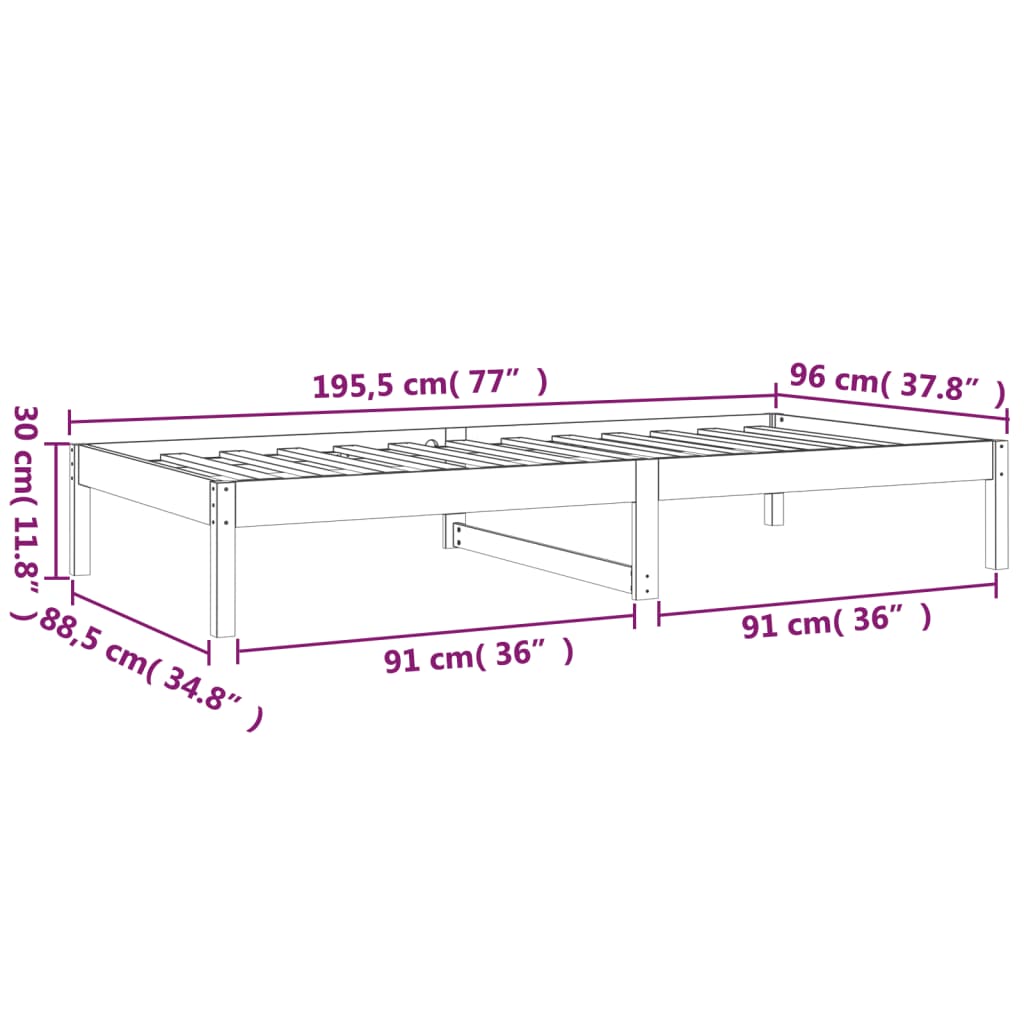 Lit de repos 90x190 cm en pin massif