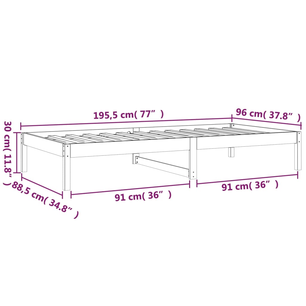 Lit de repos blanc 90x190 cm en bois de pin massif