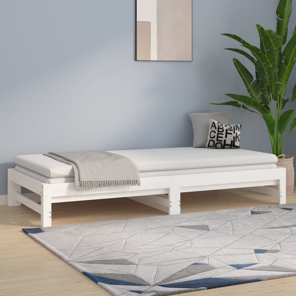 Lit de repos extensible blanc 2x(90x200) cm en bois de pin massif