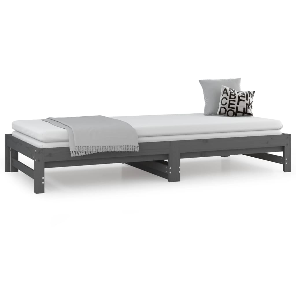 Lit de repos extensible gris 2x(90x200) cm en bois de pin massif