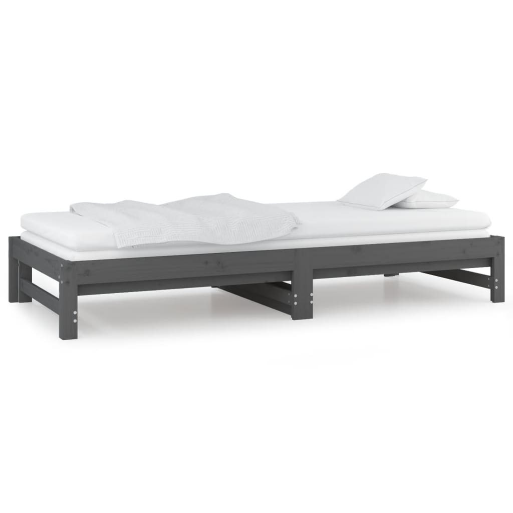 Lit de repos extensible gris 2x(90x200) cm en bois de pin massif