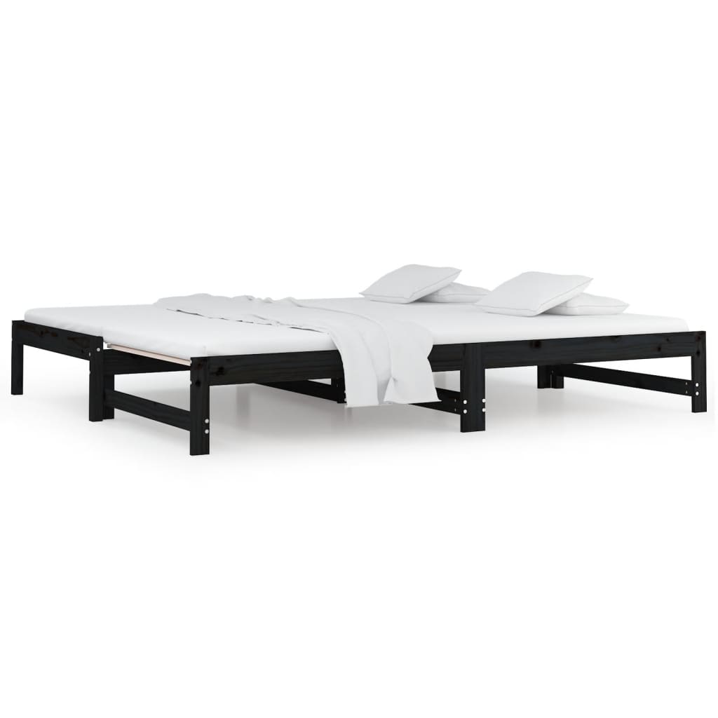 Lit de repos extensible noir 2x(90x200) cm en bois de pin massif