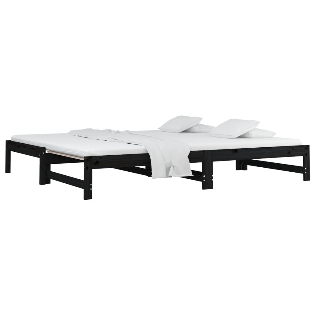 Lit de repos extensible noir 2x(90x200) cm en bois de pin massif