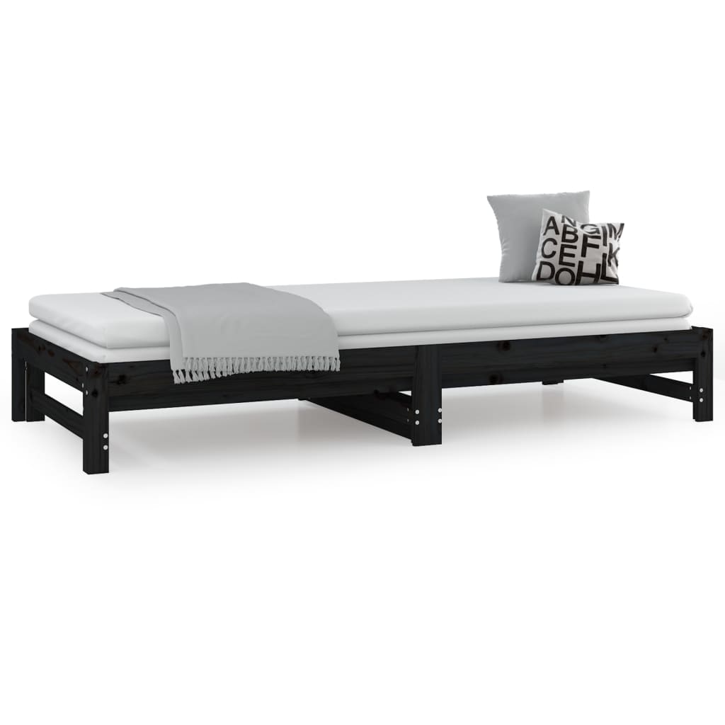 Lit de repos extensible noir 2x(90x200) cm en bois de pin massif