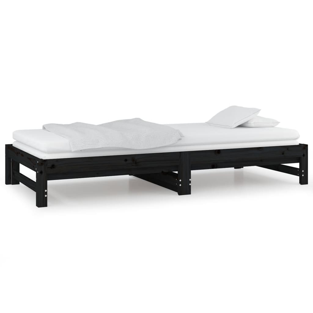 Lit de repos extensible noir 2x(90x200) cm en bois de pin massif