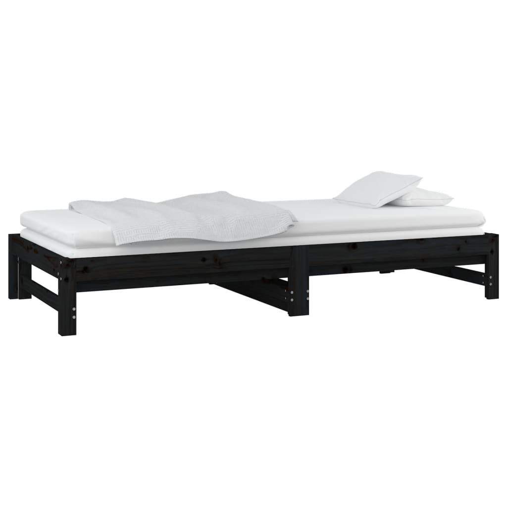 Lit de repos extensible noir 2x(90x200) cm en bois de pin massif