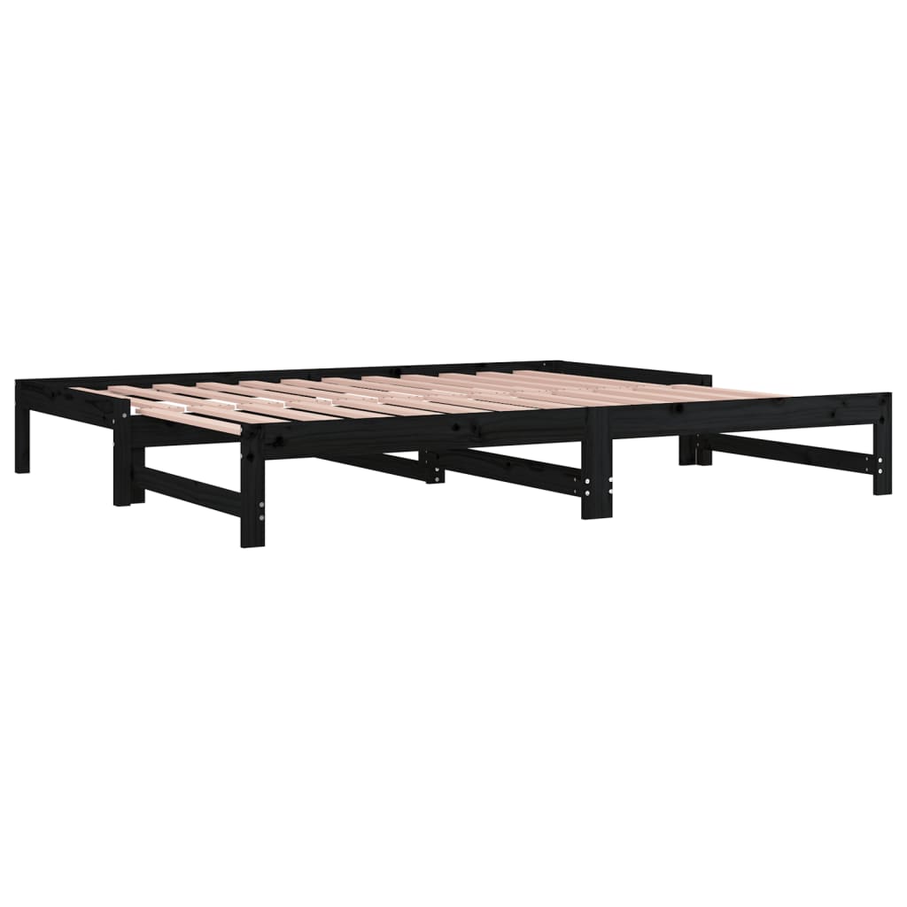 Lit de repos extensible noir 2x(90x200) cm en bois de pin massif