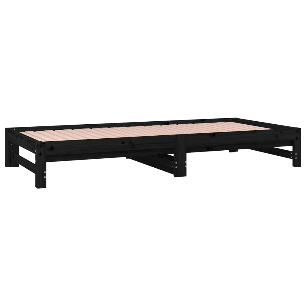 Lit de repos extensible noir 2x(90x200) cm en bois de pin massif