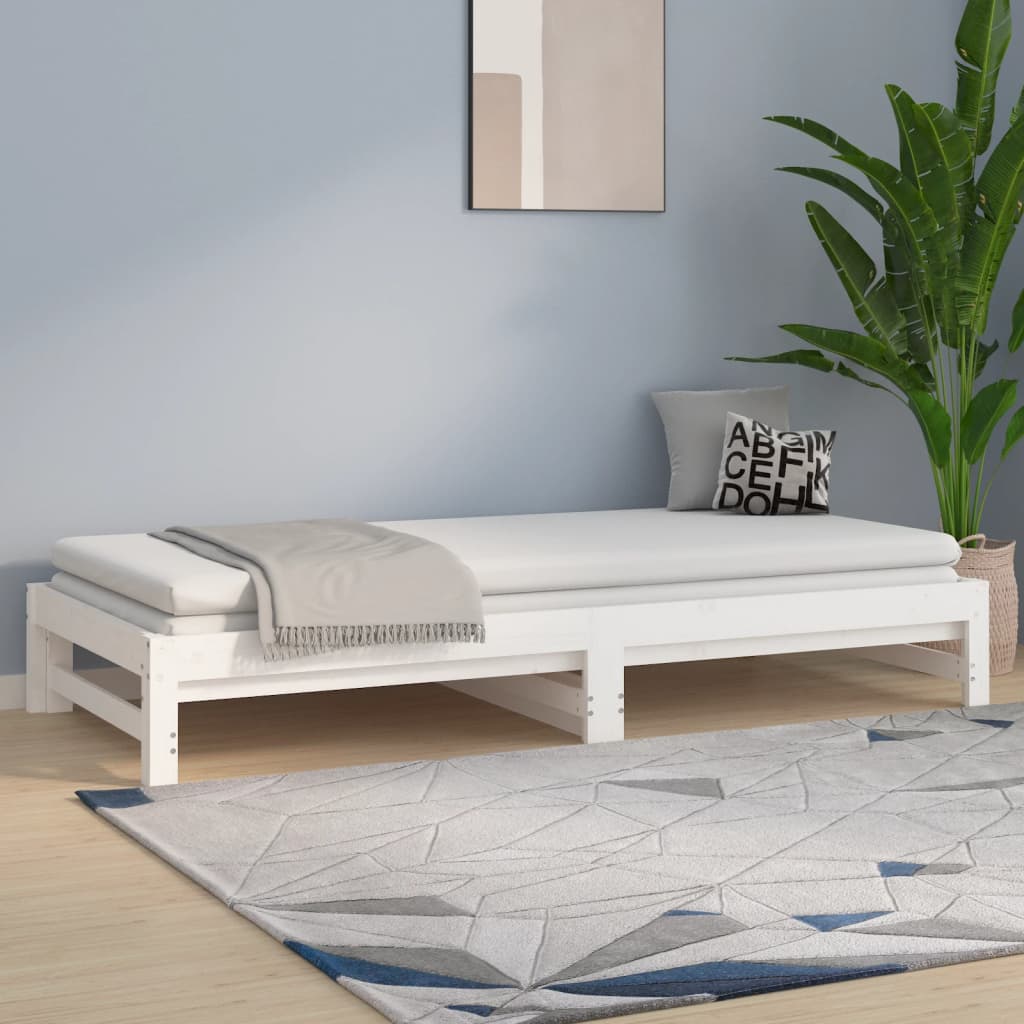 Lit de repos extensible blanc 2x(90x190) cm en bois de pin massif